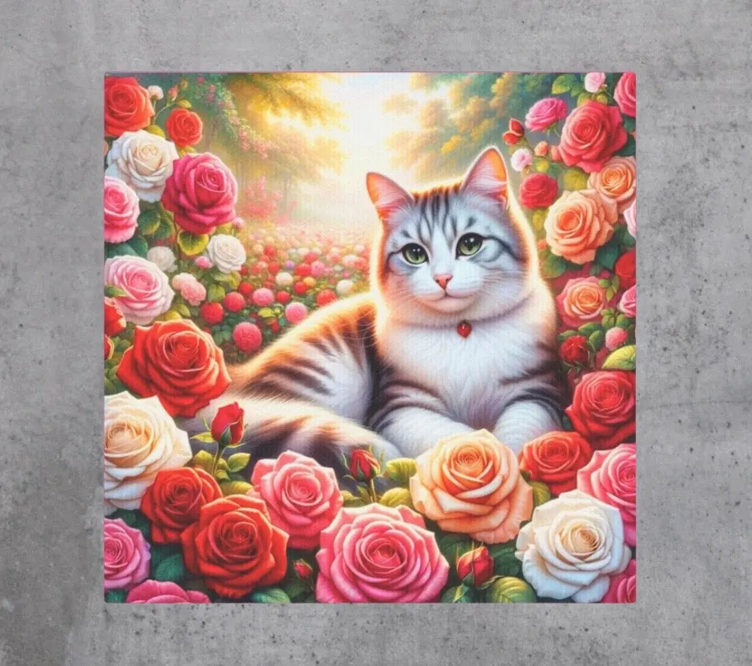 June Birthday Roses Cat Lover - Wall Art Decor - 8x8 Canvas Tile Print - Montecore PawPrints