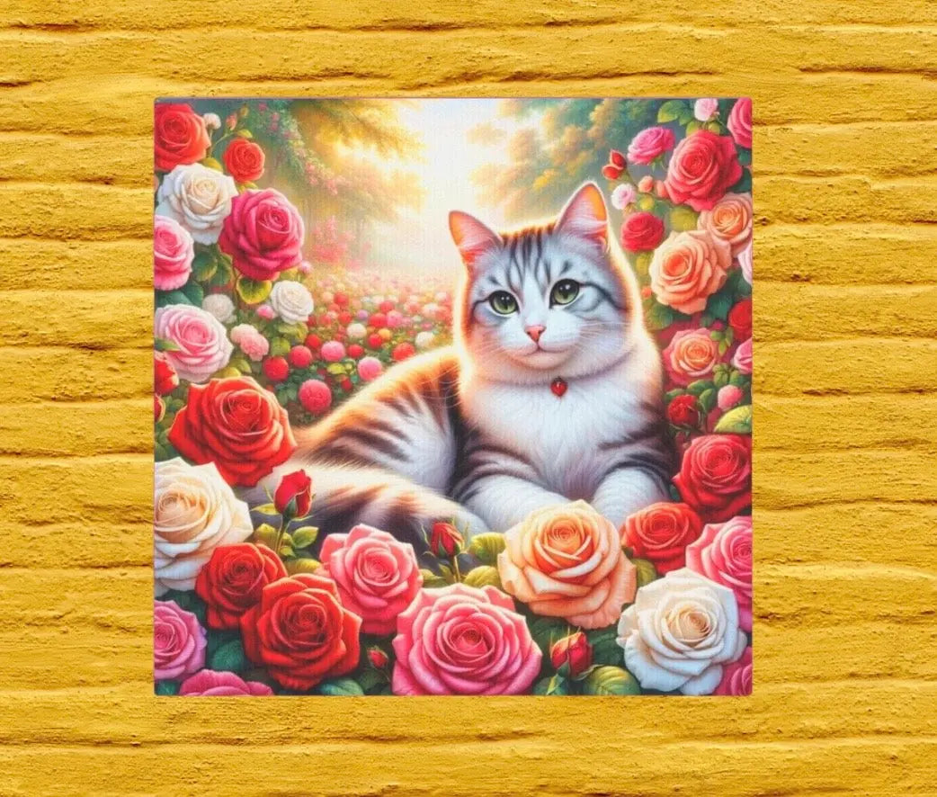 June Birthday Roses Cat Lover - Wall Art Decor - 8x8 Canvas Tile Print - Montecore PawPrints