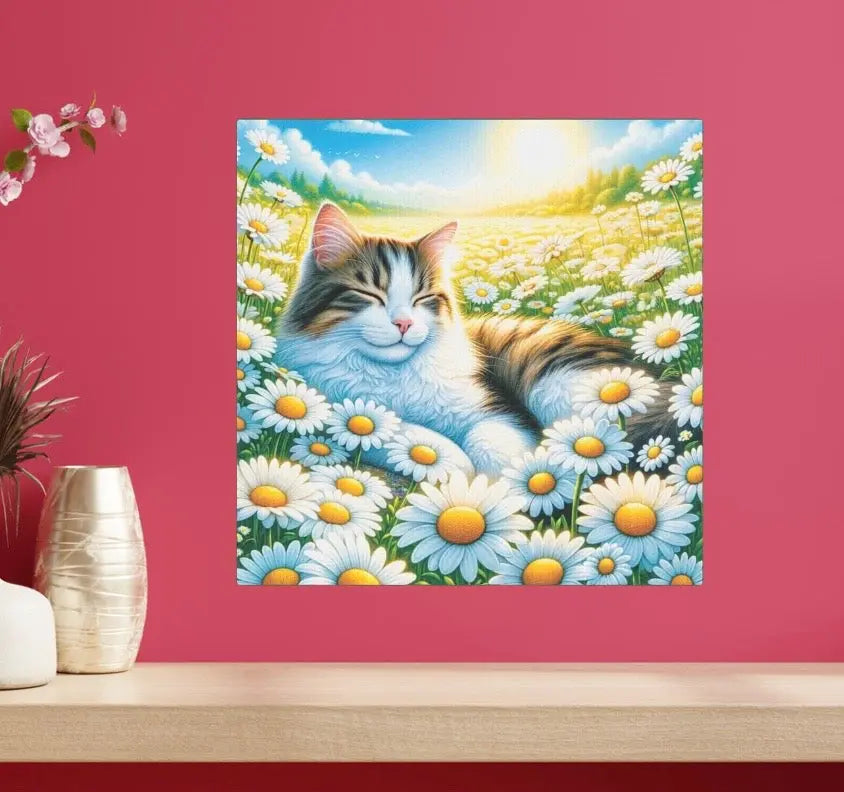 April Birthday Daisies Cat Lover Wall Art Decor - Great Birthday Gift   