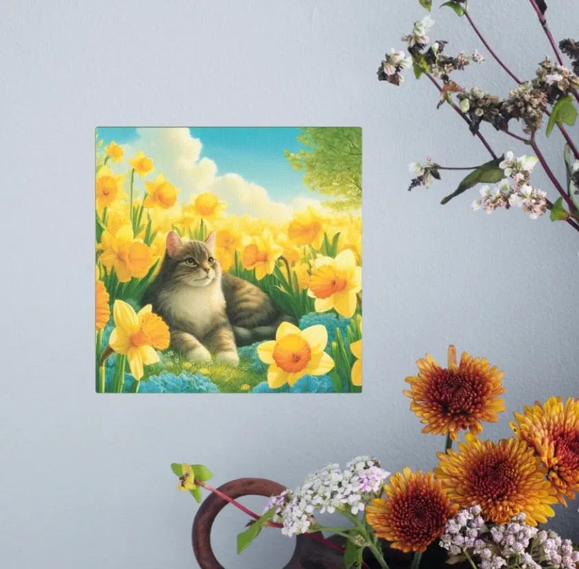 March Birthday Daffodil's - Cat Lover - Wall Art Decor - Great Birthday Gift   