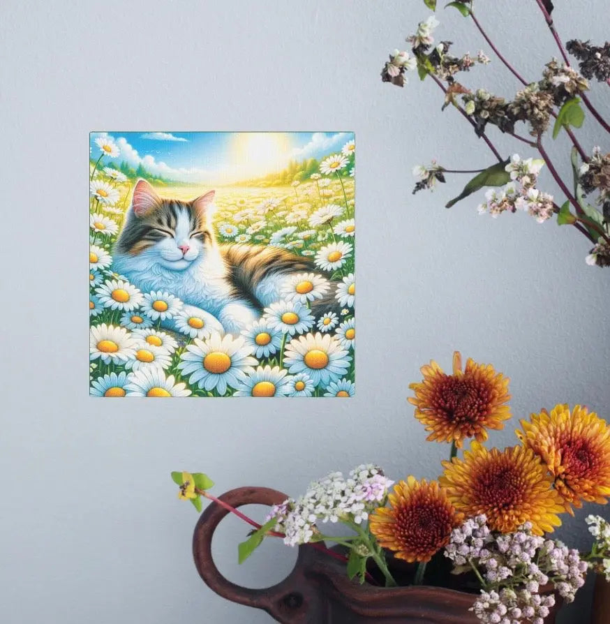 April Birthday Daisies Cat Lover Wall Art Decor - Great Birthday Gift   