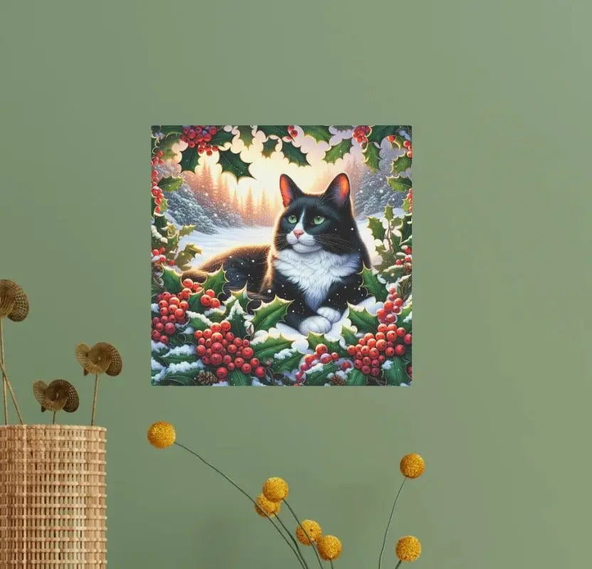 December Birthday Holly Flower Cat Lover - Wall Art Decor - Great Birthday Gift - 8x8 Canvas Tile Print   