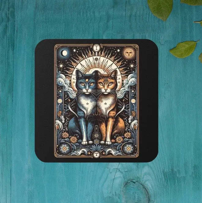 Cat Lovers Tarot Coaster - Black   