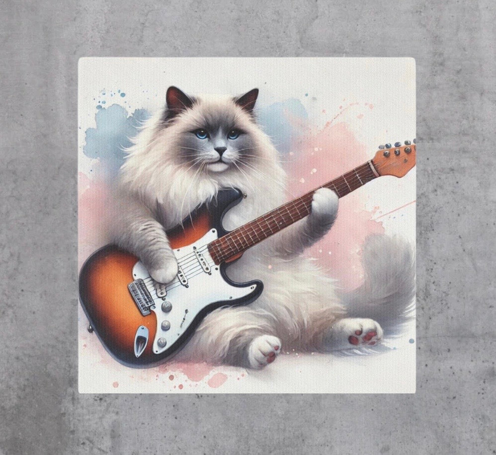 Guitar - Cat Musician - Wall Art Decor   