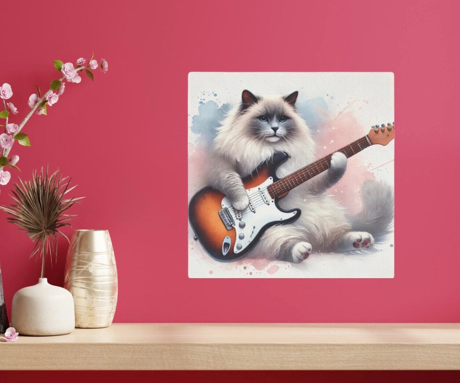 Guitar - Cat Musician - Wall Art Decor   