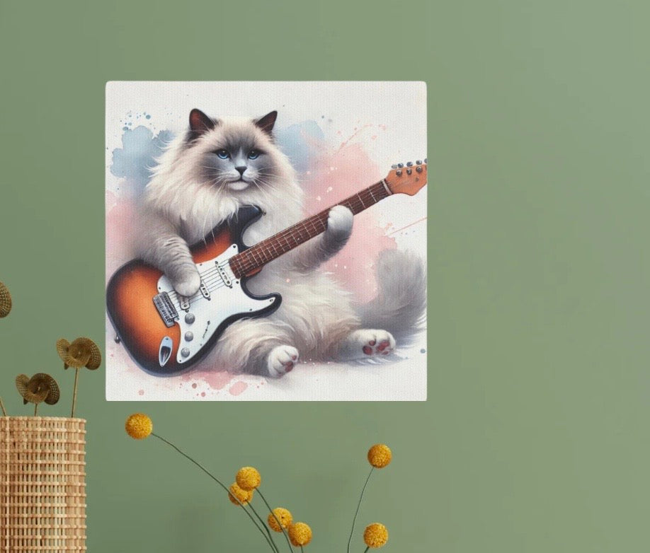 Guitar - Cat Musician - Wall Art Decor   