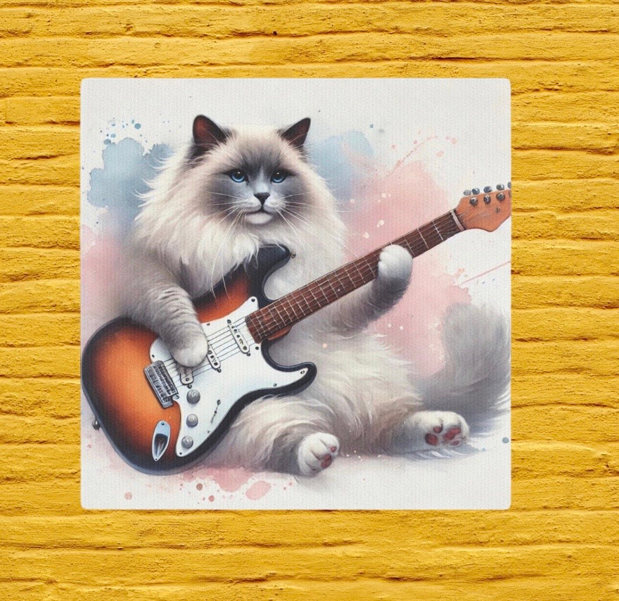 Guitar - Cat Musician - Wall Art Decor   