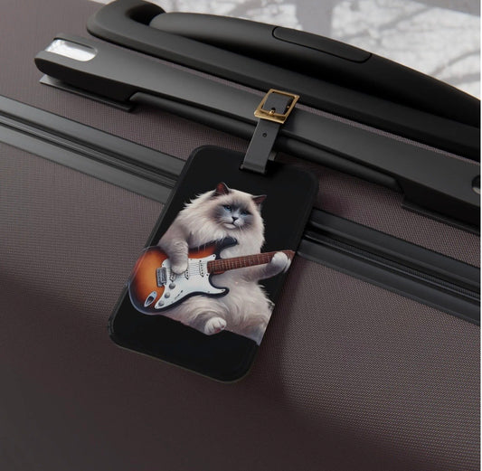 Guitar - Cat Musician - Luggage Tag - Travel Gift   