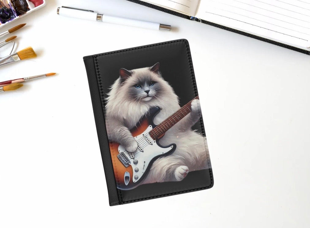 Guitar - Cat Musician - Travel Wallet  - Passport Cover   