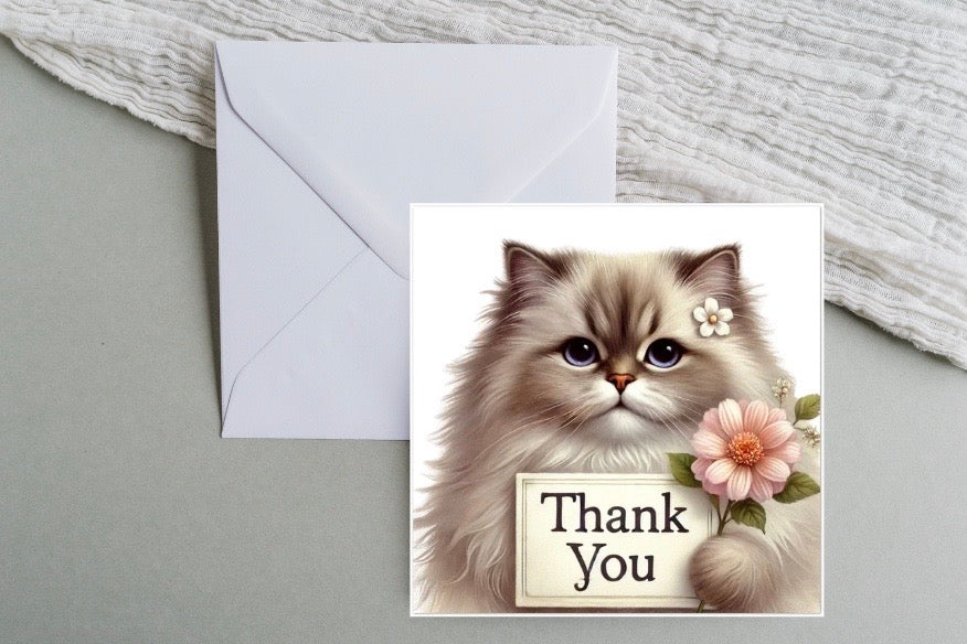 Thank you - Cat Lover - Pack of 10 Blank Greeting Cards   