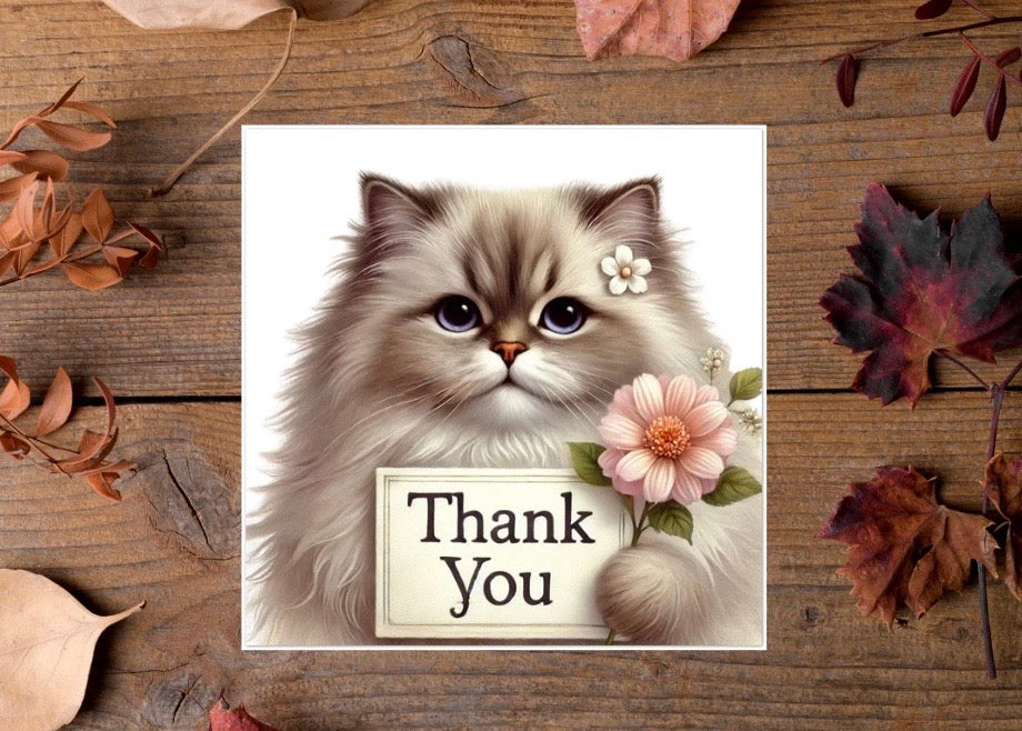 Thank you - Cat Lover - Pack of 10 Blank Greeting Cards   