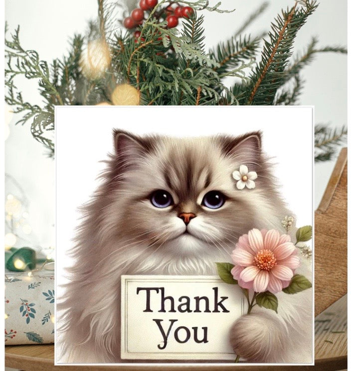 Thank you - Cat Lover - Pack of 10 Blank Greeting Cards   