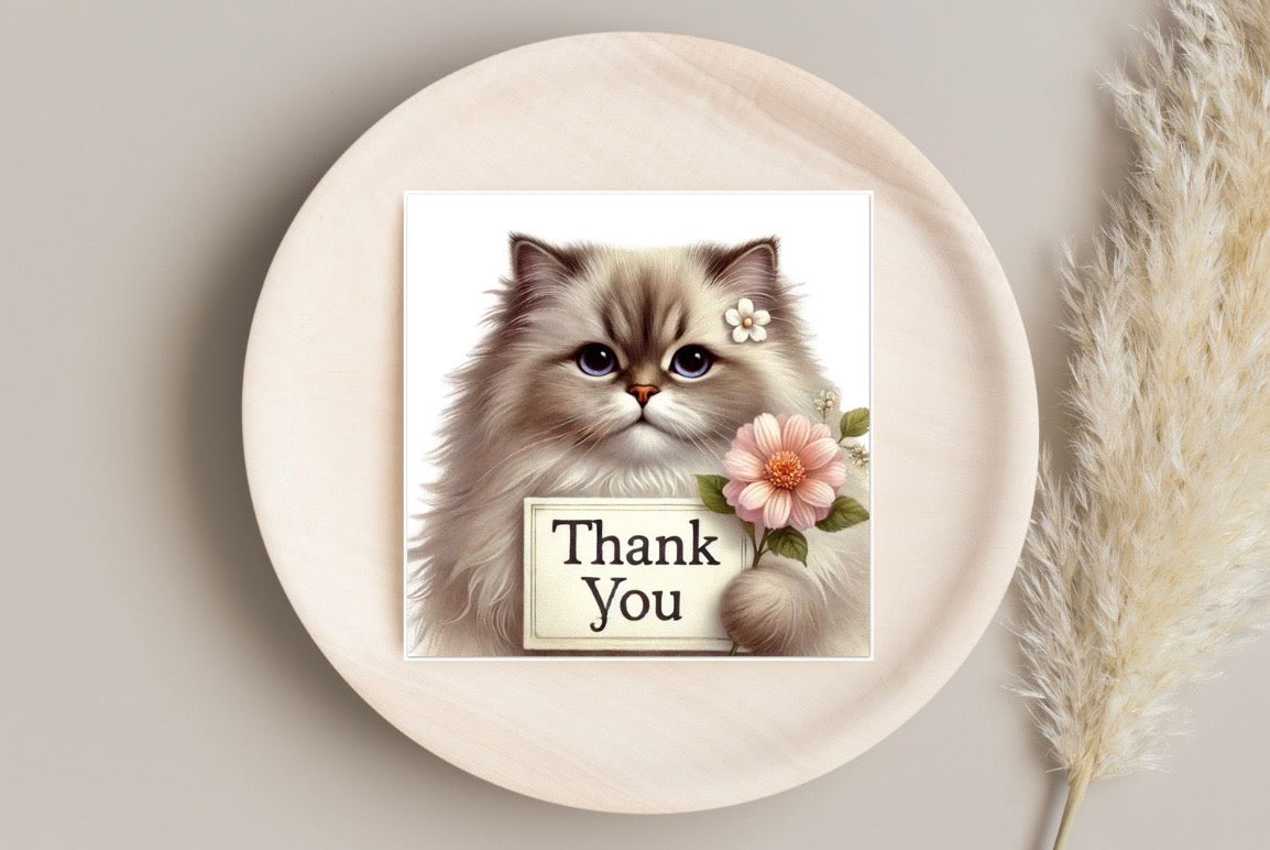 Thank you - Cat Lover - Pack of 10 Blank Greeting Cards   