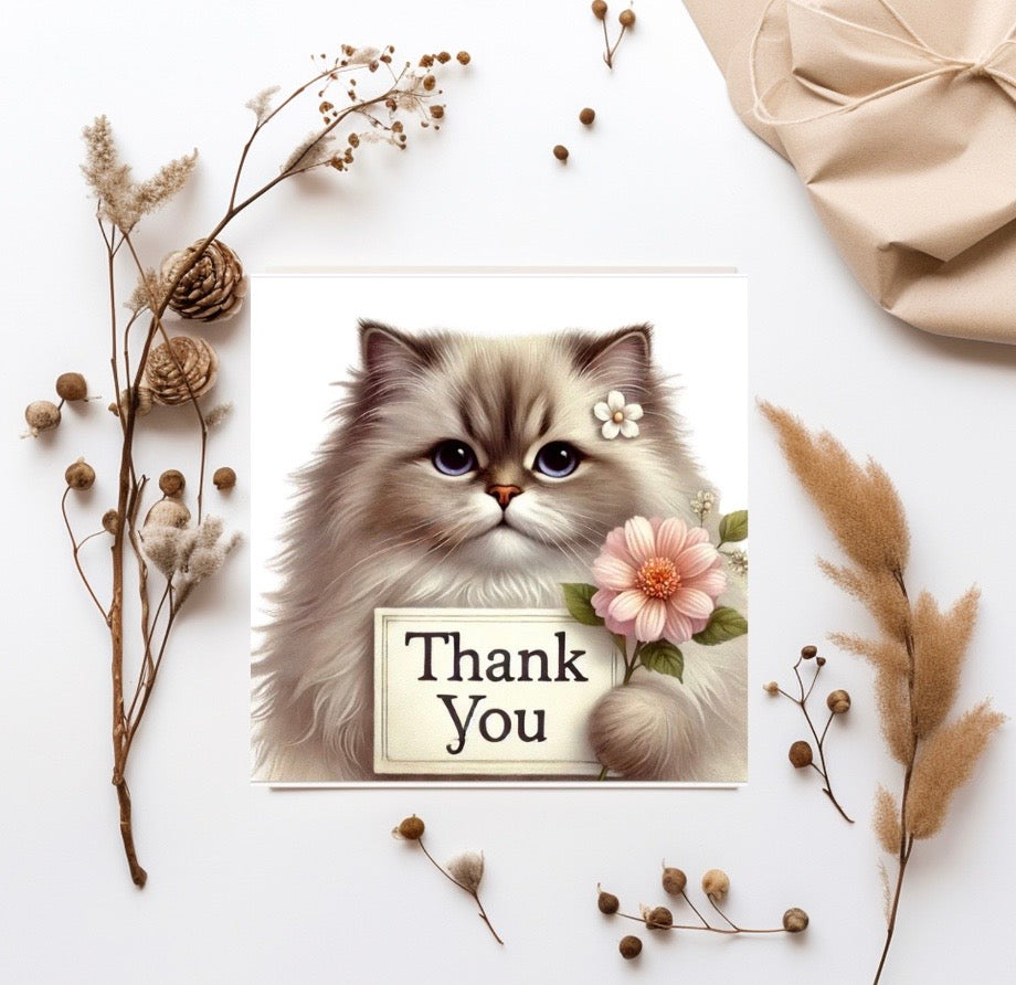 Thank you - Cat Lover - Pack of 10 Blank Greeting Cards   