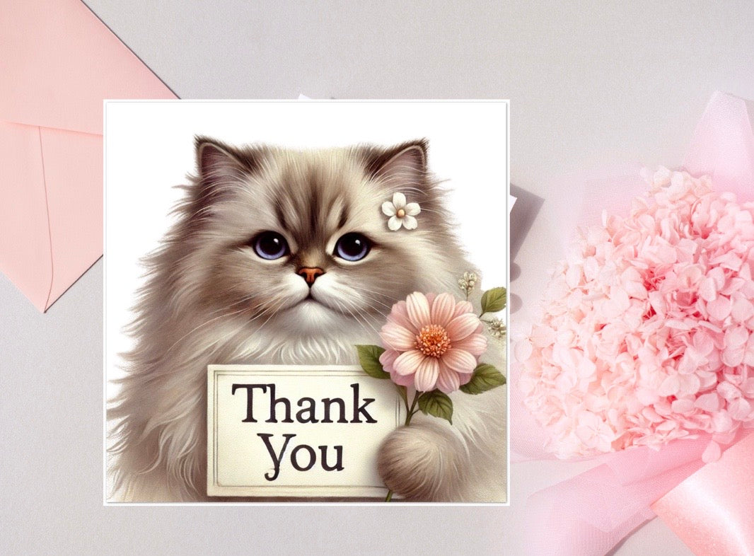 Thank you - Cat Lover - Pack of 10 Blank Greeting Cards   