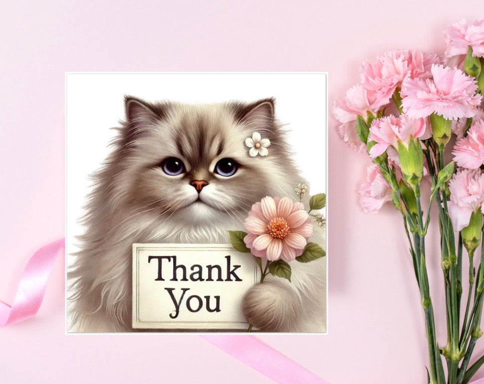 Thank you - Cat Lover - Pack of 10 Blank Greeting Cards   