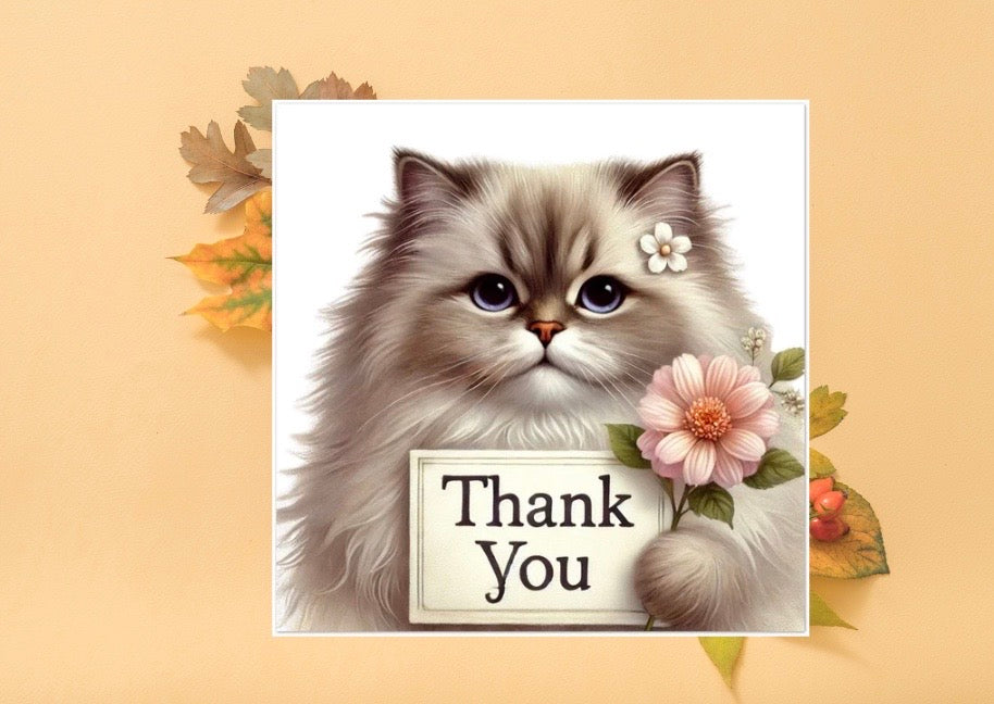 Thank you - Cat Lover - Pack of 10 Blank Greeting Cards   