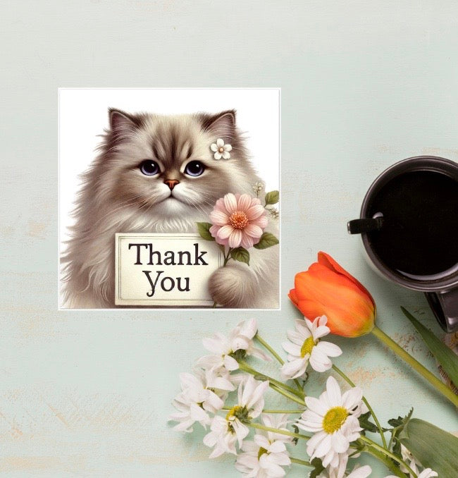 Thank you - Cat Lover - Pack of 10 Blank Greeting Cards   