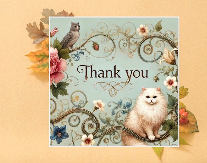 Thank you - Cat Lover - Pack of 10 Blank Greeting Cards   