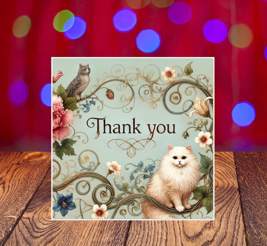 Thank you - Cat Lover - Pack of 10 Blank Greeting Cards   