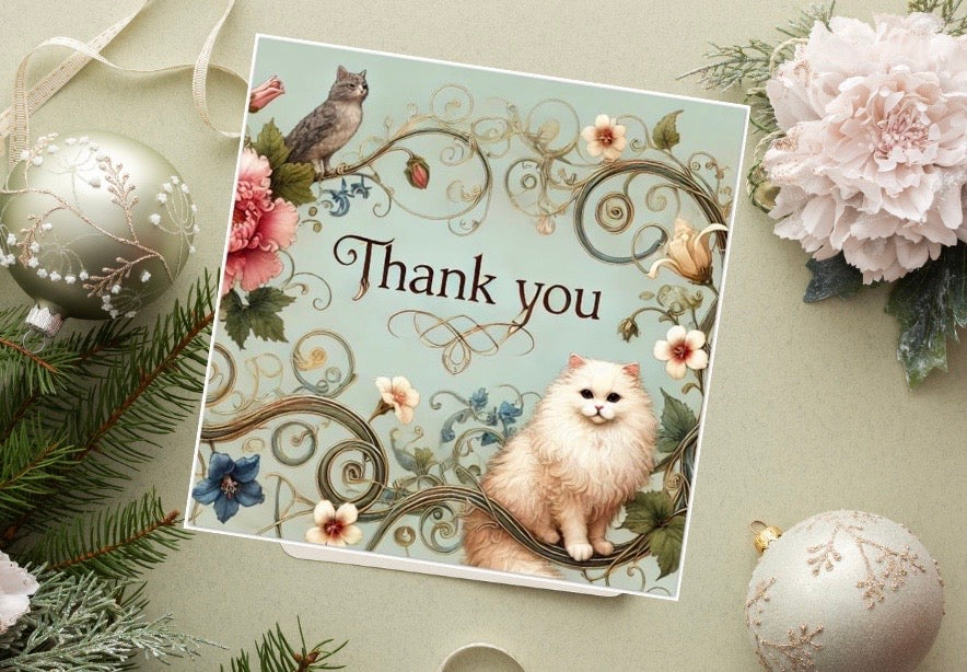 Thank you - Cat Lover - Pack of 10 Blank Greeting Cards   