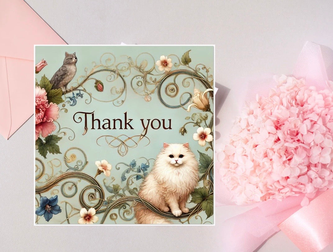 Thank you - Cat Lover - Pack of 10 Blank Greeting Cards   