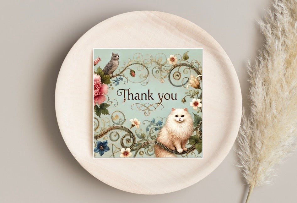 Thank you - Cat Lover - Pack of 10 Blank Greeting Cards   