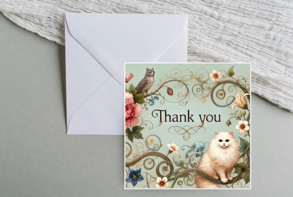 Thank you - Cat Lover - Pack of 10 Blank Greeting Cards   