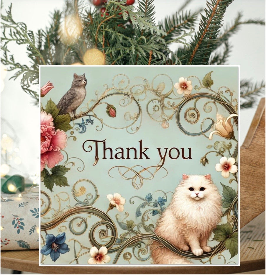 Thank you - Cat Lover - Pack of 10 Blank Greeting Cards   