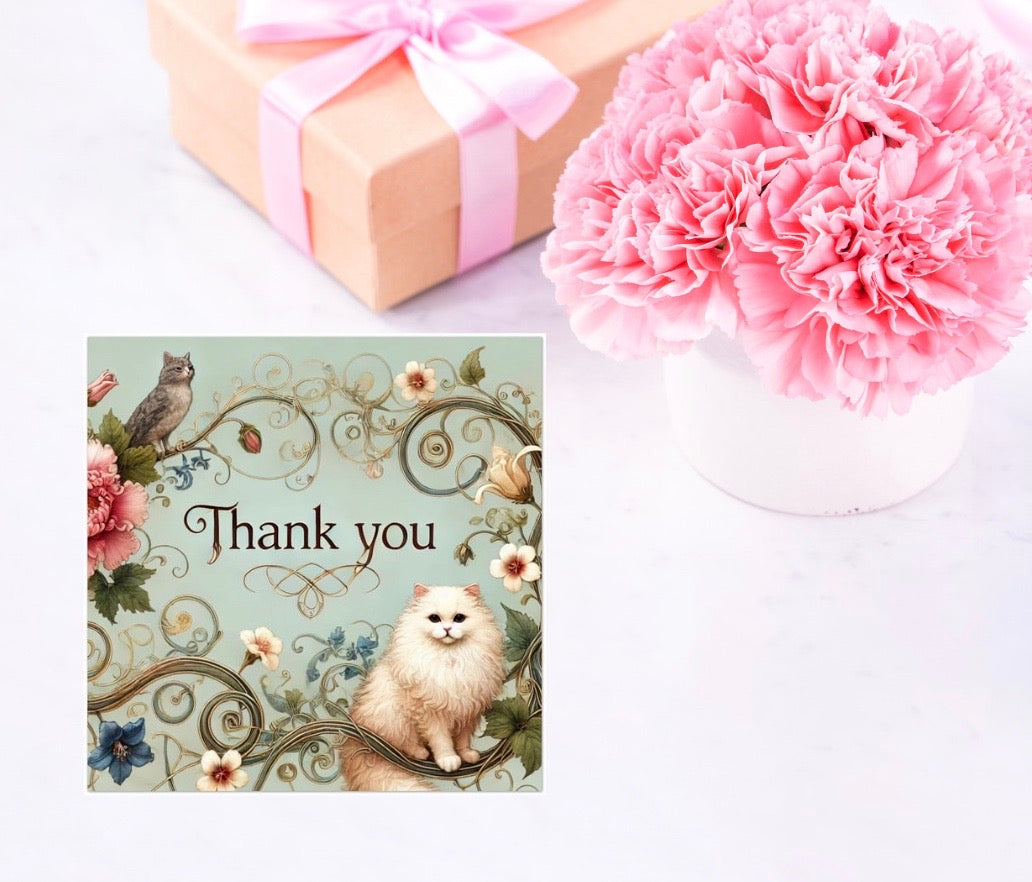 Thank you - Cat Lover - Pack of 10 Blank Greeting Cards   