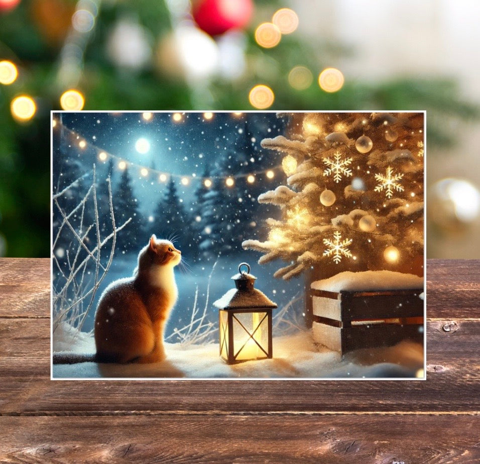 Country Winter - Cat Lover - Pack of 10 - Blank Holiday Greeting Cards   