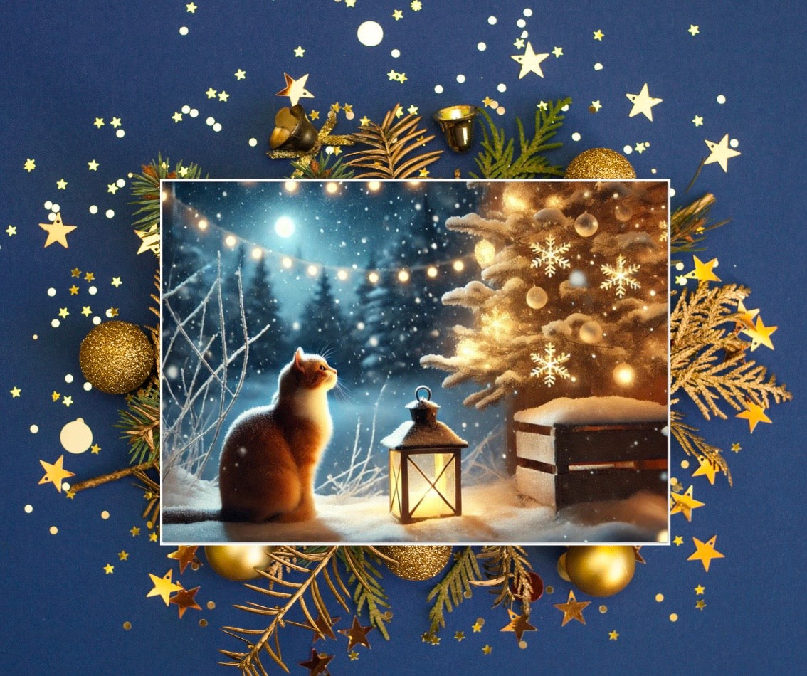 Country Winter - Cat Lover - Pack of 10 - Blank Holiday Greeting Cards   