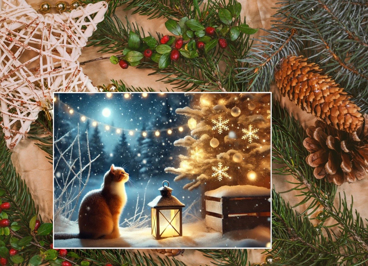 Country Winter - Cat Lover - Pack of 10 - Blank Holiday Greeting Cards   