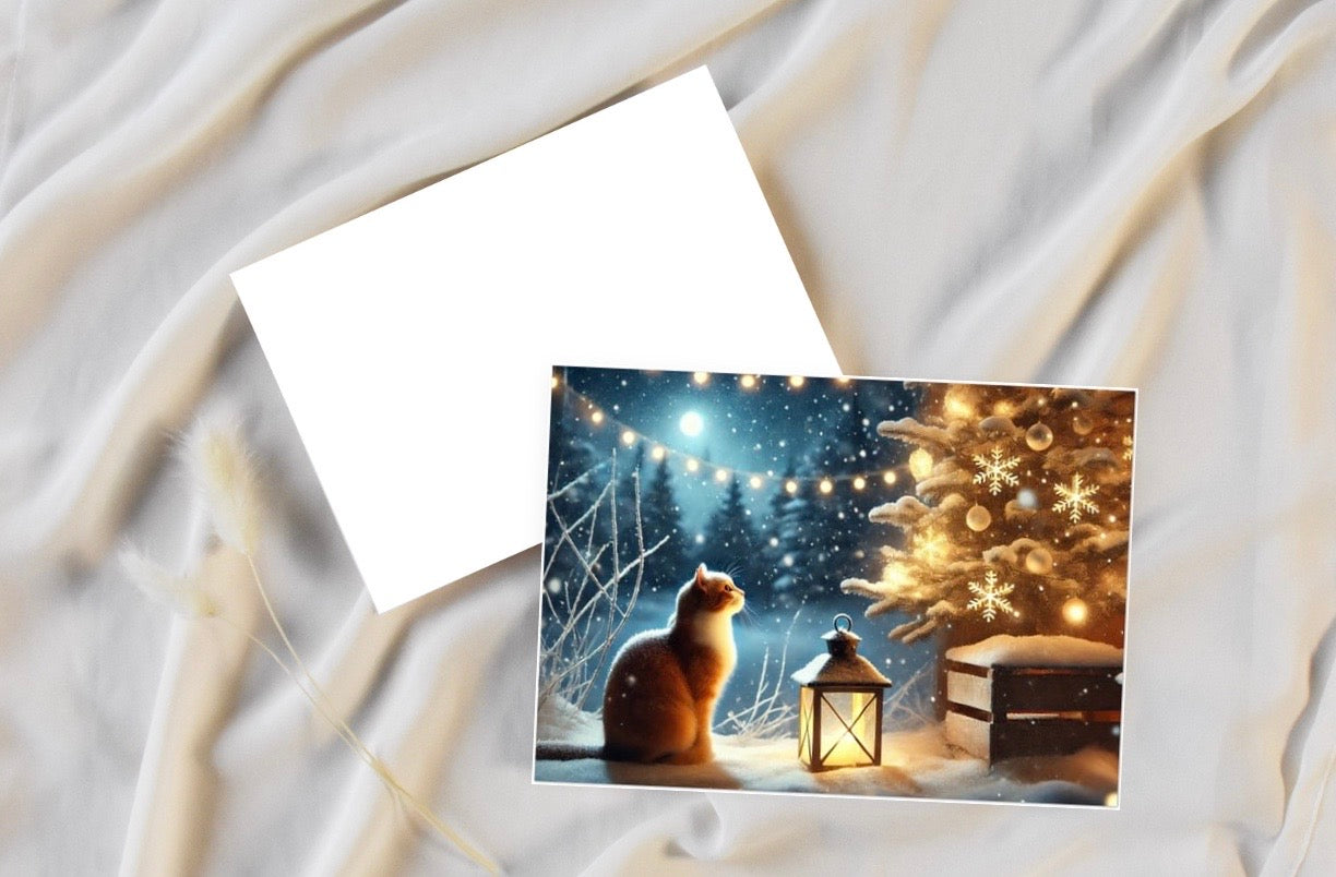 Country Winter - Cat Lover - Pack of 10 - Blank Holiday Greeting Cards   