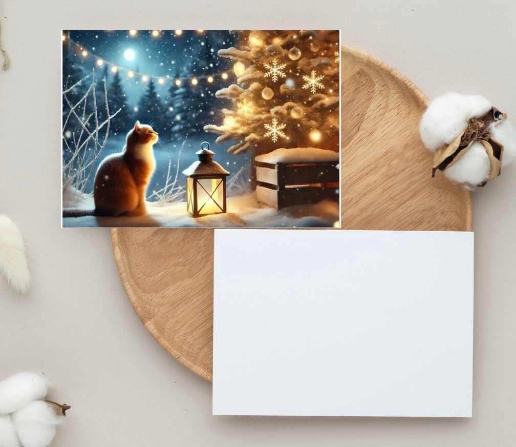 Country Winter - Cat Lover - Pack of 10 - Blank Holiday Greeting Cards   