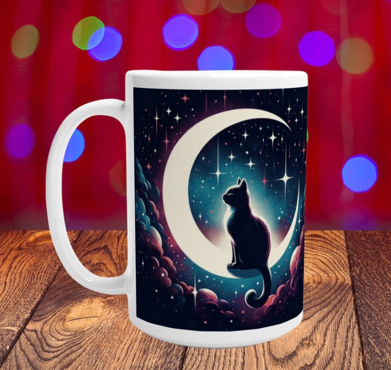 Moon Dreams- Cat Lover - White 15oz Ceramic Mug   