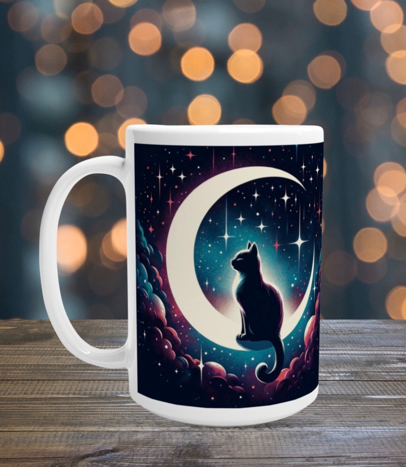 Moon Dreams- Cat Lover - White 15oz Ceramic Mug   