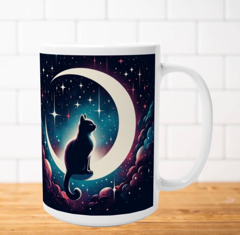 Moon Dreams- Cat Lover - White 15oz Ceramic Mug   