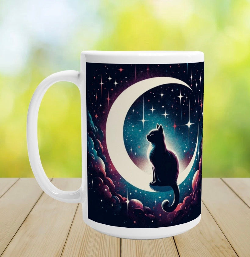 Moon Dreams- Cat Lover - White 15oz Ceramic Mug   