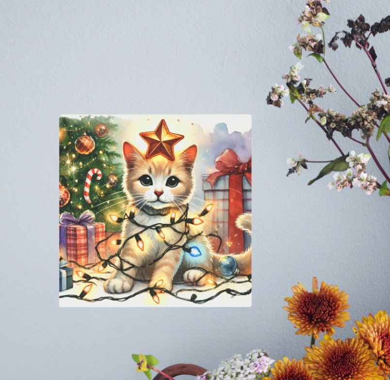 Kitten Christmas Star  - Cat Lover - Holiday Decor - Wall Art Decor 8x8   