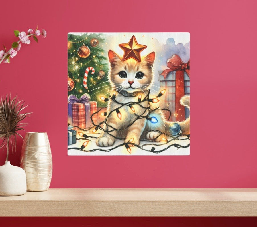 Kitten Christmas Star  - Cat Lover - Holiday Decor - Wall Art Decor 8x8   