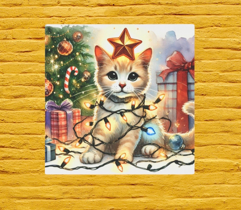 Kitten Christmas Star  - Cat Lover - Holiday Decor - Wall Art Decor 8x8   