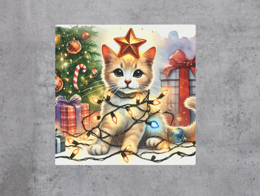 Kitten Christmas Star  - Cat Lover - Holiday Decor - Wall Art Decor 8x8   