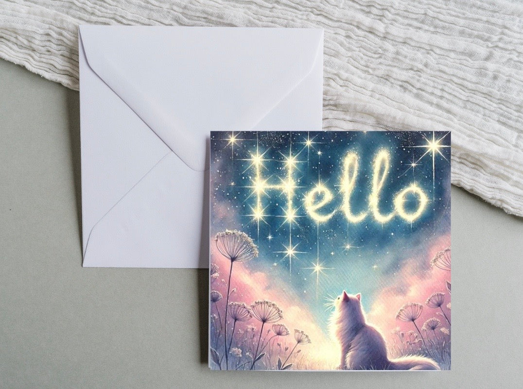 Hello - Cat Lover - Pack of 10 Blank Greeting Cards   