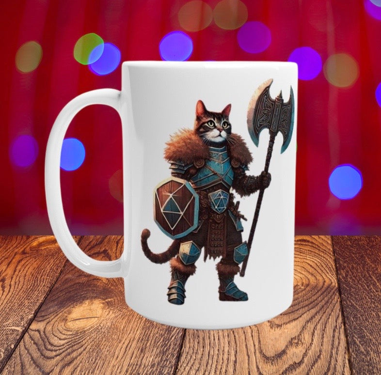 Dungeons and Dragons Cat Warrior - 15oz Ceramic Mug   