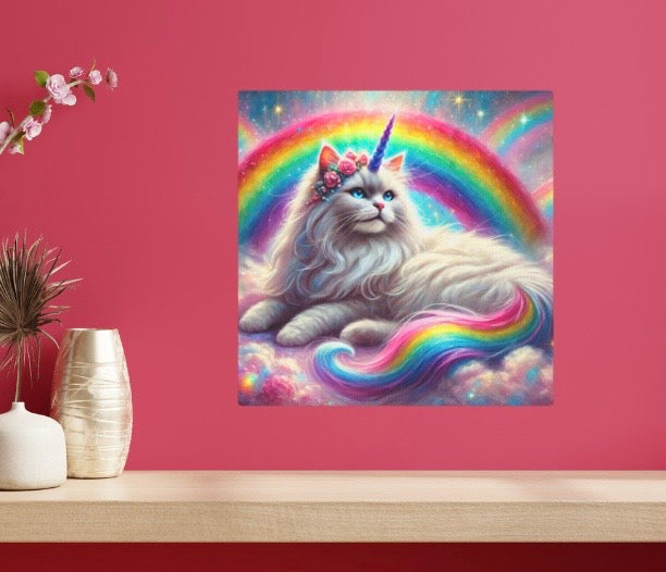 Fluffy Caticorn - Cat Unicorn Rainbow - Wall Art Decor 8x8   