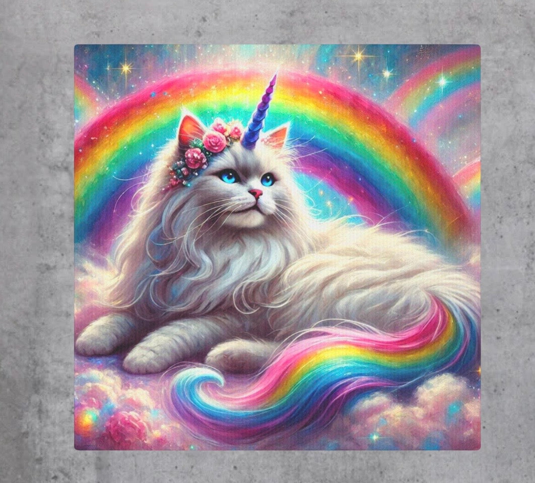 Fluffy Caticorn - Cat Unicorn Rainbow - Wall Art Decor 8x8   