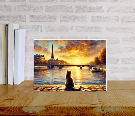 Paris Sunset - Cat Lover - Pack of 10 - Blank Holiday Greeting Cards   