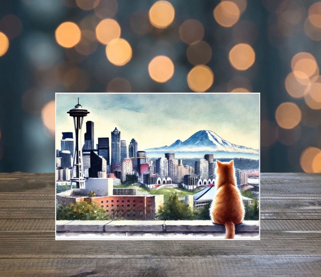 Seattle Views - Cat Lover - Pack of 10 - Blank Holiday Greeting Cards   