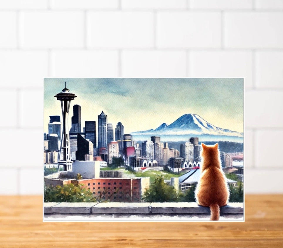 Seattle Views - Cat Lover - Pack of 10 - Blank Holiday Greeting Cards   